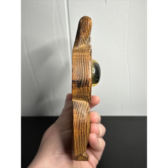 Vintage Wood Hand Carved Owl 6 x 5 Inches Folk art - Picture 3 of 9